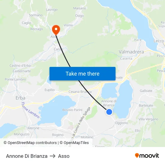 Annone di Brianza to Asso map