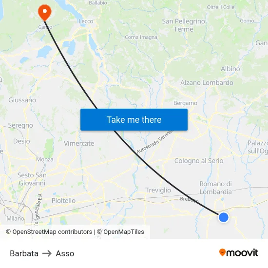 Barbata to Asso map