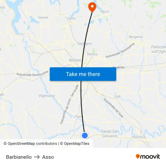 Barbianello to Asso map
