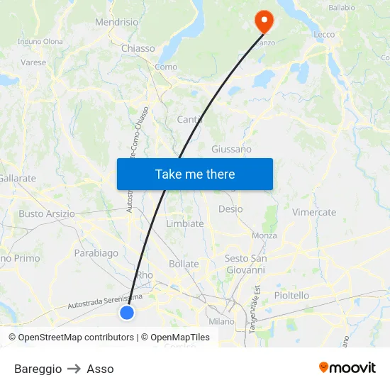 Bareggio to Asso map