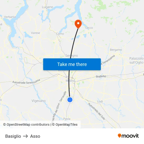 Basiglio to Asso map