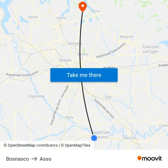 Bosnasco to Asso map