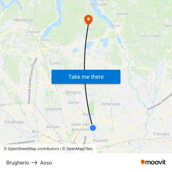 Brugherio to Asso map