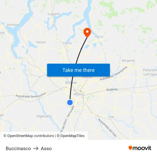 Buccinasco to Asso map