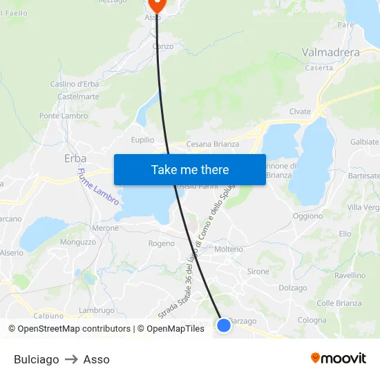 Bulciago to Asso map