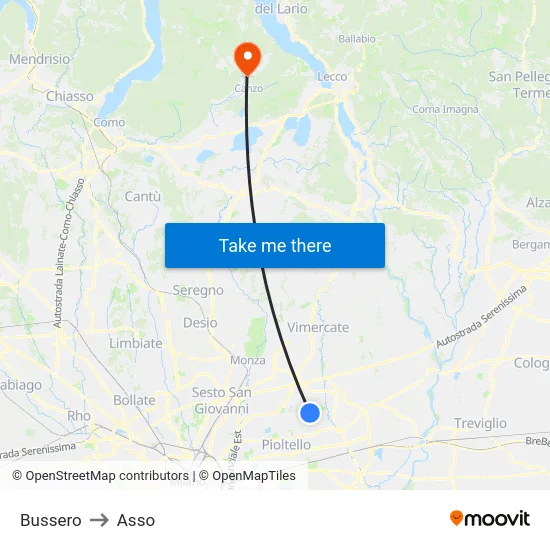 Bussero to Asso map