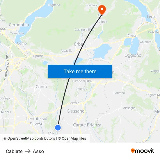 Cabiate to Asso map