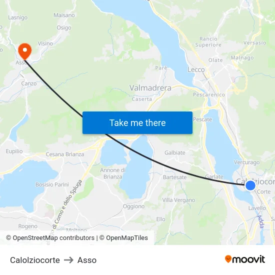 Calolziocorte to Asso map