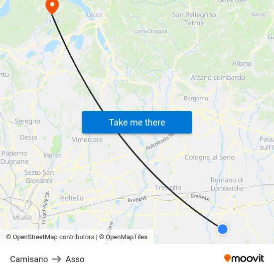 Camisano to Asso map