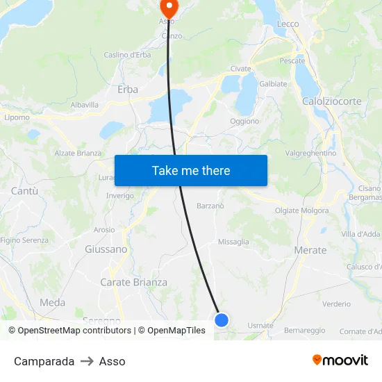 Camparada to Asso map
