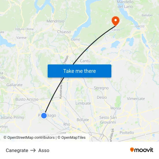 Canegrate to Asso map