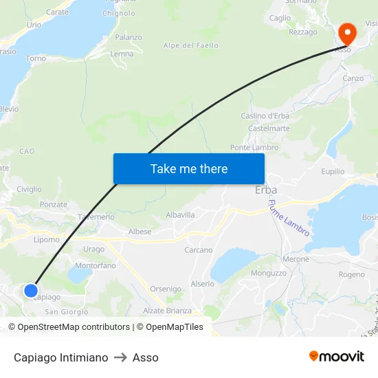 Capiago Intimiano to Asso map