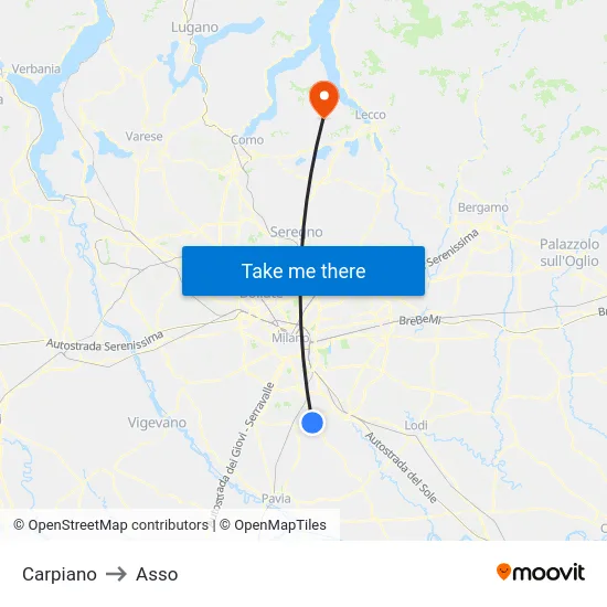 Carpiano to Asso map