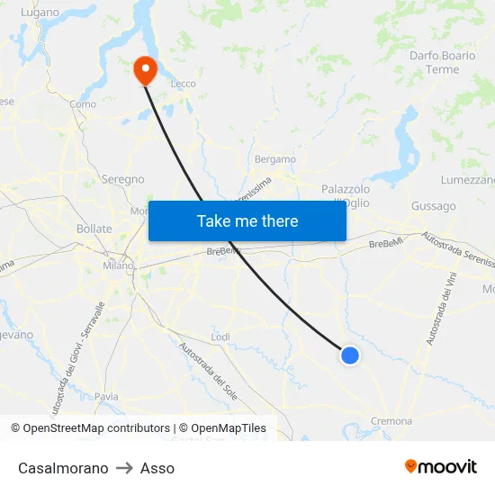 Casalmorano to Asso map