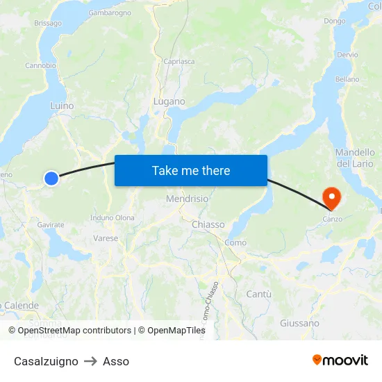 Casalzuigno to Asso map