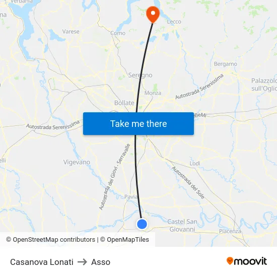 Casanova Lonati to Asso map