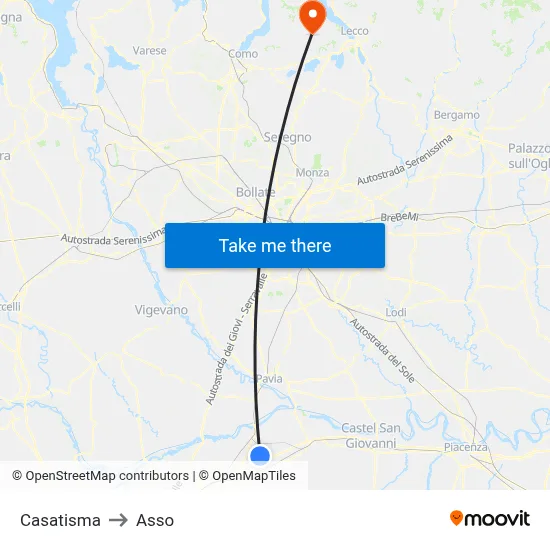 Casatisma to Asso map