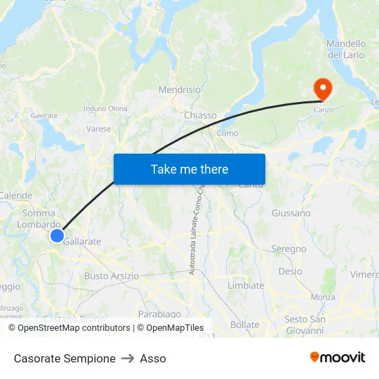 Casorate Sempione to Asso map
