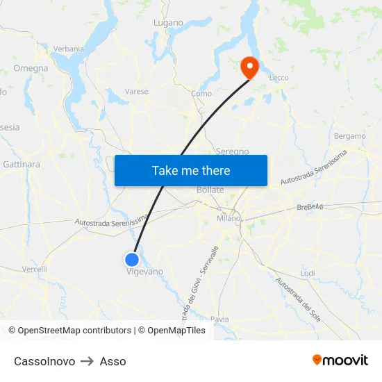 Cassolnovo to Asso map