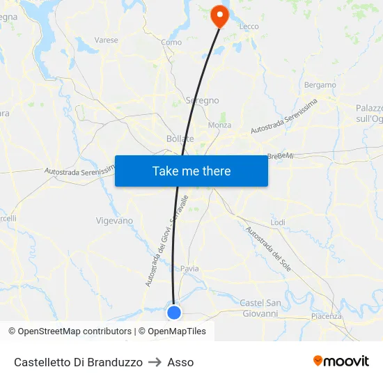 Castelletto di Branduzzo to Asso map