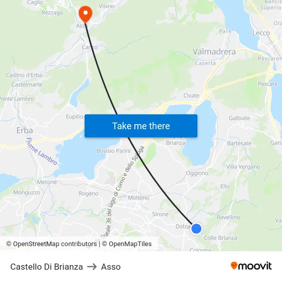 Castello Di Brianza to Asso map