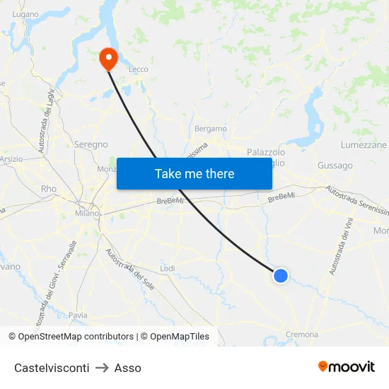 Castelvisconti to Asso map