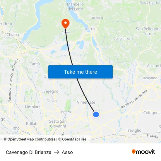 Cavenago di Brianza to Asso map