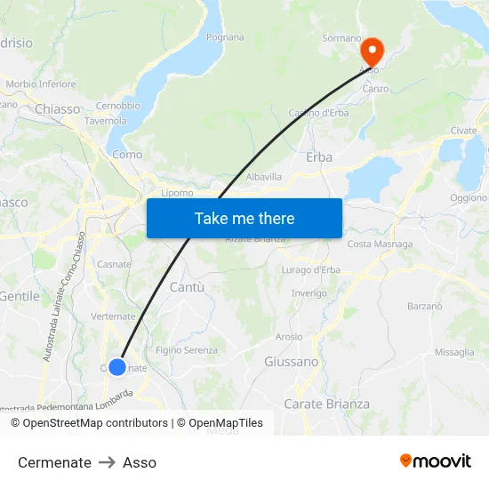 Cermenate to Asso map