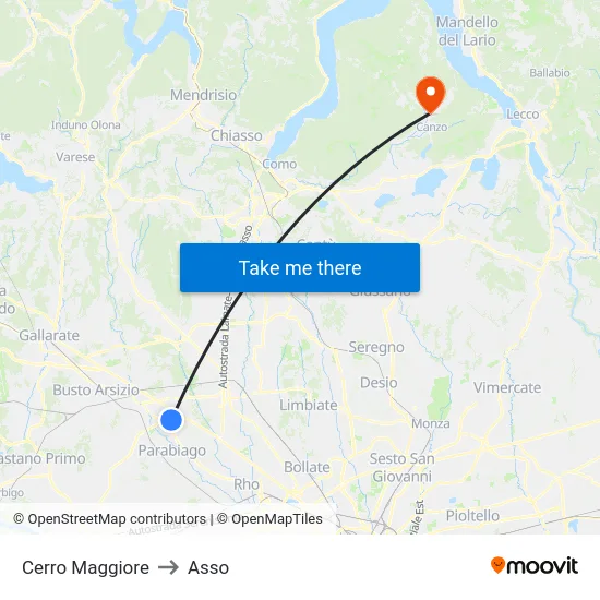 Cerro Maggiore to Asso map
