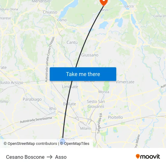 Cesano Boscone to Asso map
