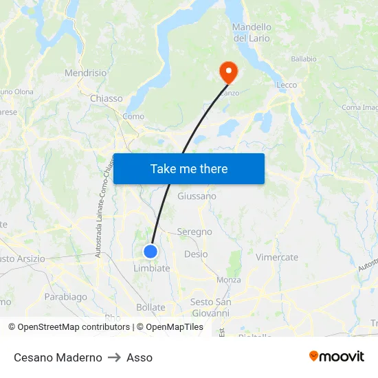 Cesano Maderno to Asso map