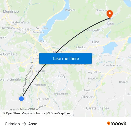 Cirimido to Asso map