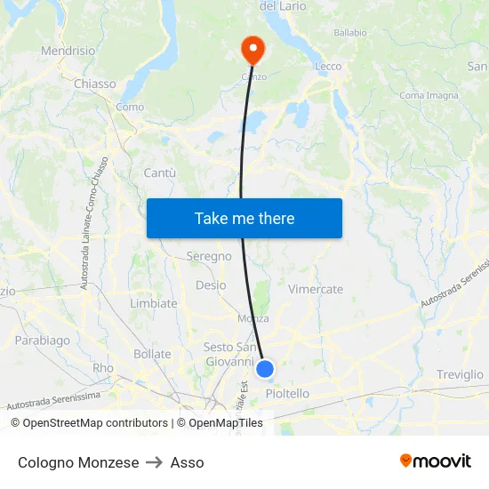 Cologno Monzese to Asso map