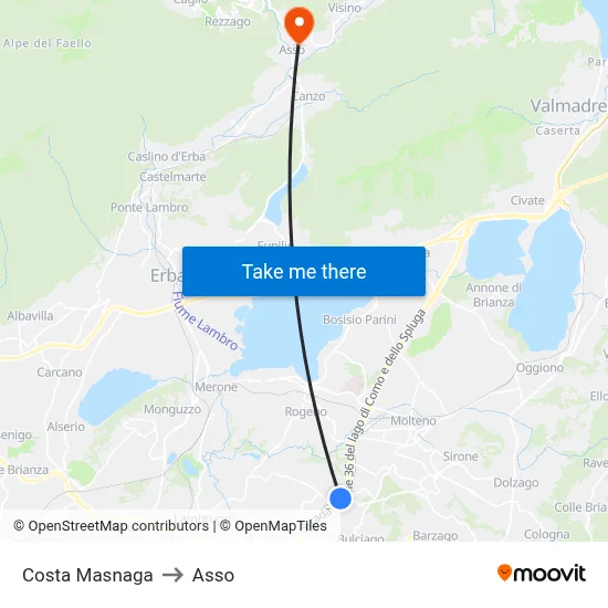 Costa Masnaga to Asso map