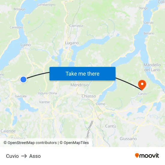 Cuvio to Asso map