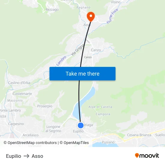 Eupilio to Asso map