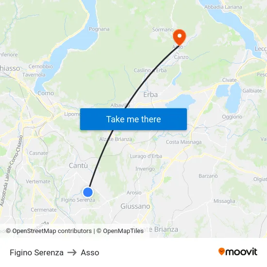 Figino Serenza to Asso map