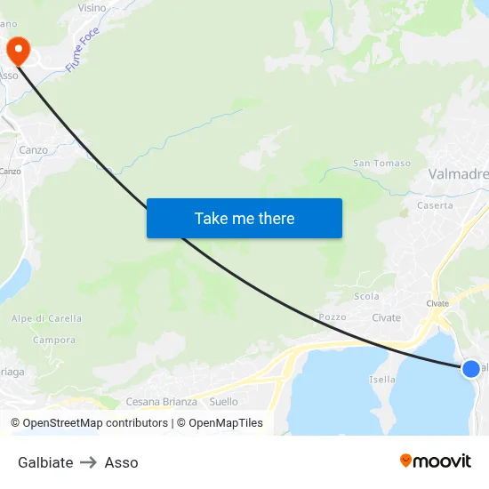 Galbiate to Asso map