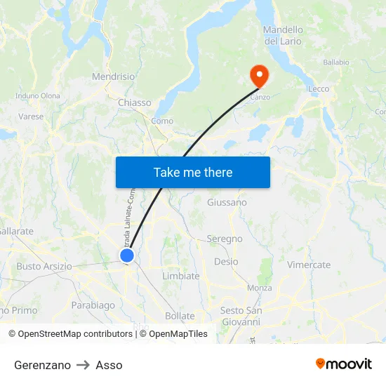 Gerenzano to Asso map