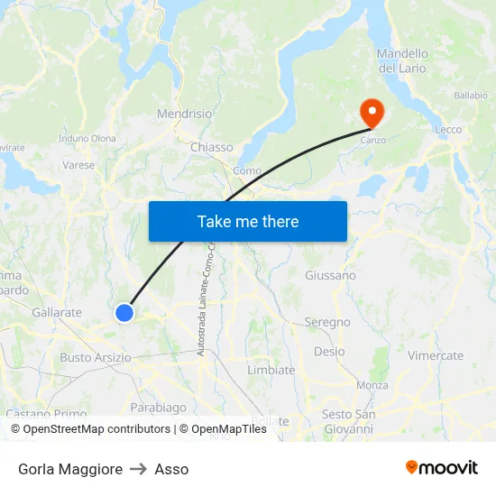 Gorla Maggiore to Asso map