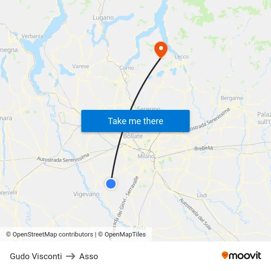 Gudo Visconti to Asso map