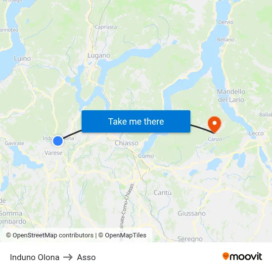Induno Olona to Asso map