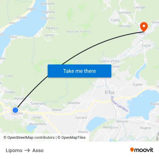 Lipomo to Asso map