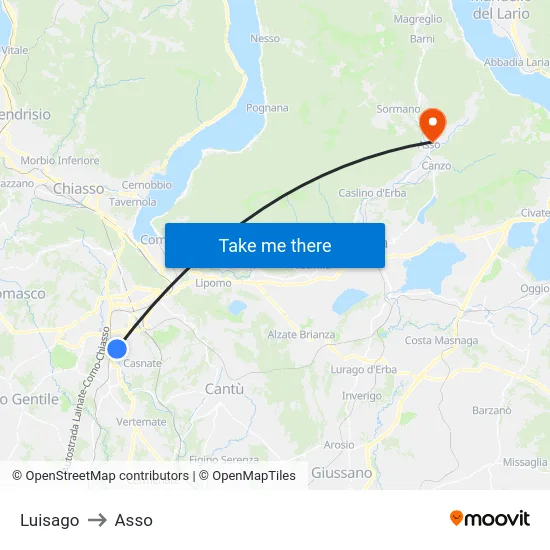 Luisago to Asso map