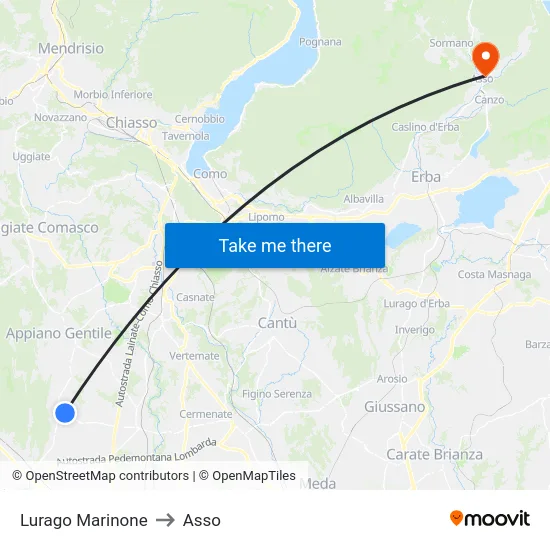 Lurago Marinone to Asso map