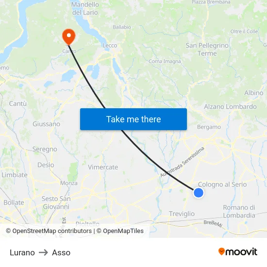 Lurano to Asso map
