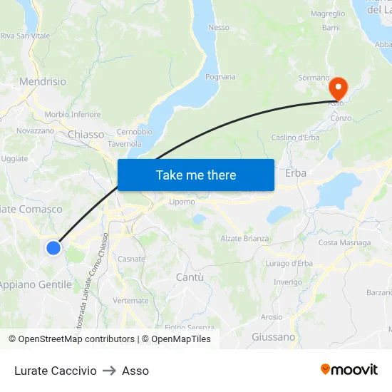 Lurate Caccivio to Asso map