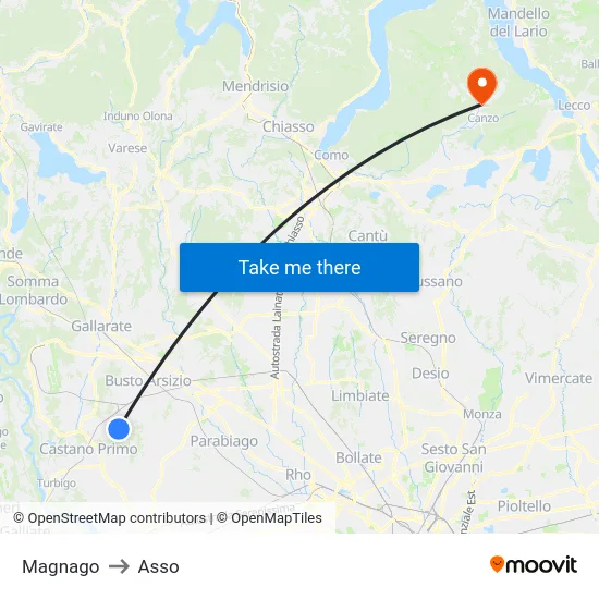 Magnago to Asso map