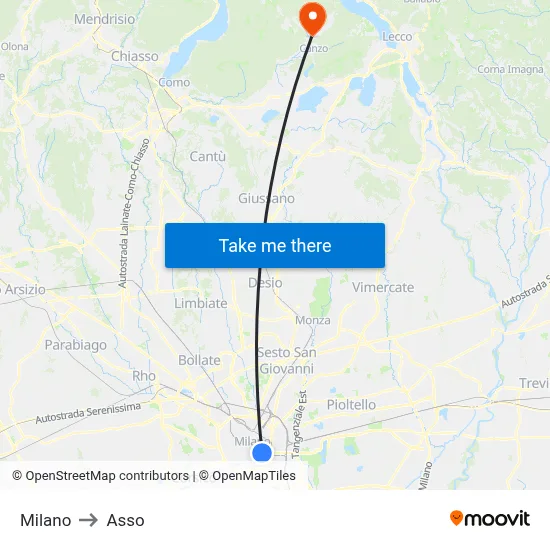 Milan to Asso map