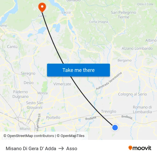 Misano di Gera d'Adda to Asso map
